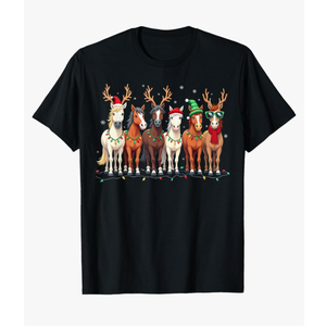Horse Lover Santa Hat Christmas Xmas Holiday Girls Pajamas T-Shirt M