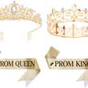 Prom King and Queen Crown Set with Sashes, Prom King and Queen Sash and Tiara Set, Party Costume Accessories for Women Men Birthday Halloween Graduation Wedding