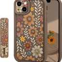 Lovmooful Compatible for iPhone 15 Case Cute Aesthetic Color Flower Floral Leaf with Wrist Strap Design for Girls Women Soft TPU Shockproof More Protective Girly for iPhone 15 Case-Brown
