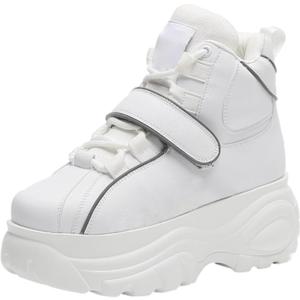 ANUFER Women's Goth Punk High/Low Top Platform Chunky Sneakers Lace Up Wedgel Heel Dad Shoes 8.5