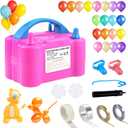 Balloon Pump,Dual Nozzles Electric Balloon Pump with 100 Balloons, Balloon Inflator Air Pump Balloon Blower with Tying Tool, Colored Ribbons for Party Birthday Wedding Festival Decoration (Rose Set-2)