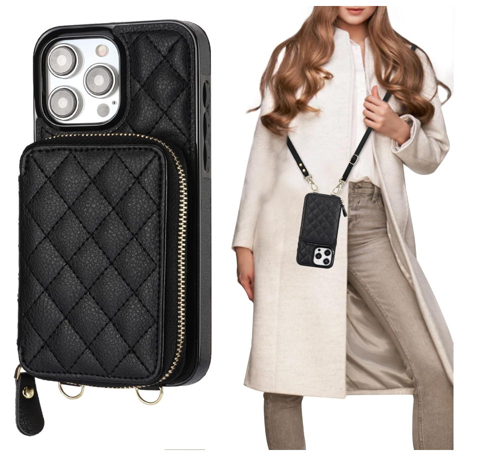 Bocasal Crossbody Wallet Case for iPhone 15 Pro Max, RFID Blocking PU Leather Zipper Handbag Purse Flip Cover, Kickstand Folio Case with Card Slots Holder Wrist Strap Lanyard 5G 6.7 Inch (Purple)