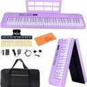 ADM 61 Key Folding Electric Piano Keyboard, Foldable Electronic Keyboard, Wireless 128 Tones, 128 Rhythms Includes Pedal, Gig Bag, Headphones for Beginners, Students, Teenagers, Adults, Purple