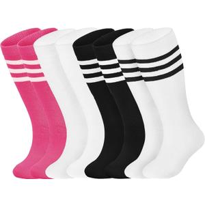 Sea Zaela 4 Pairs Kids Halloween Striped Knee-High Crew Length Socks, Unisex, Casual, 1-6 Years, Small, Red, 4 Count (White)