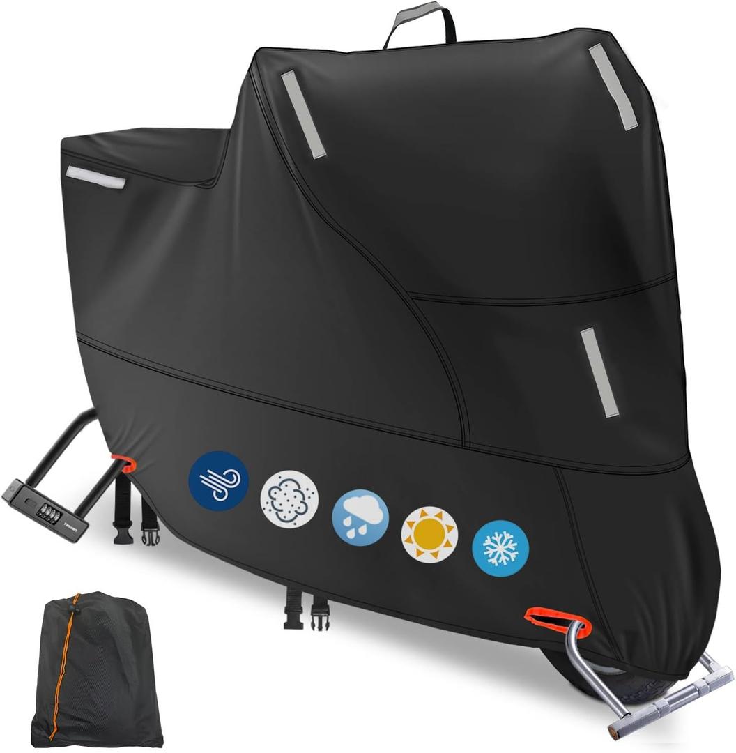 Moped Cover Waterproof Outdoor, Motorbike Scooter Cover Sun Rain Dust Protection with 5 Reflective Strips and 2 Fixed Buckles, 2 Lock-Holes for Motorcycles Cruisers Sportbikes (M: 79 x 35 x 39 inch) (300D Silver)