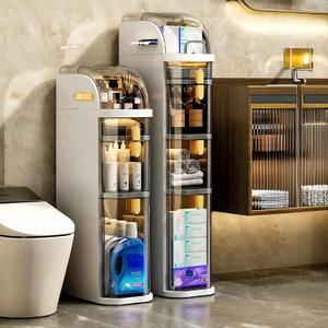 3-Tiers Narrow Bathroom Floor Storage Cabinet 7.1 Plastic Drawers Organizer with Tissue Box and Wheels Slim Waterproof Bathroom Cabinet for Small Kitchen Laundry Living Room Toilet Gap 3-Tiers Narrow Bathroom Floor Storage Cabinet 7.1 Plastic Drawers Organizer with Tissue Box and Wheels Slim Waterproof Bathroom Cabinet for Small Kitchen Laundry Living Room Toilet Gap