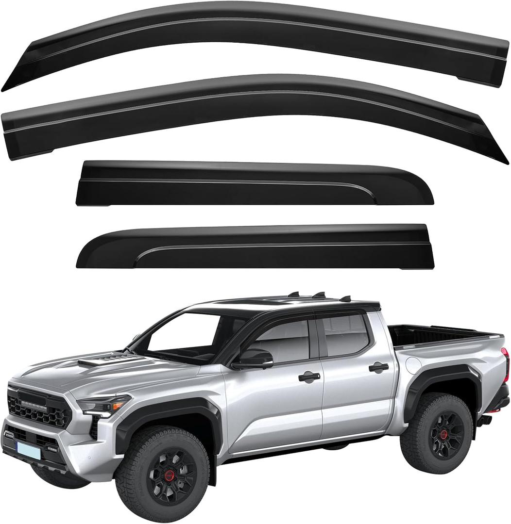 JOYTUTUS Low Profile Rain Guards Compatible with 2024 2025 Tacoma Double Cab Outside Mount Window Vent Visor Tape-On Window Deflectors Vent Shades 4th Gen Tacoma Accessories