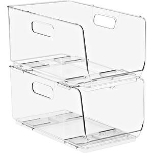 Sorbus Stackable Storage Bins Open Front - Clear Stackable Storage Bins - Pantry Bins for Storage and Organization - Acrylic Stackable Bins for Kitchen - Clear Pantry Organizer Bins (Medium 2 Pack)