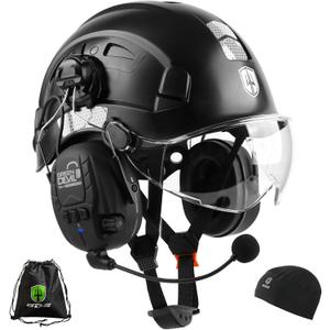 GREEN DEVIL Safety Helmet Hard Hat with Visor and Bluettoth Ear Muffs Vented Work Helmet for Men and Women ANSI Z89.1 Approved Hardhat Ideal for Industrial & Construction