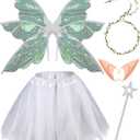 Hicarer Women Butterfly Fairy Wing Costume Set Wing Elf Ear Flower Crown Star Wand Tutu Skirt for Halloween Carnival Cosplay