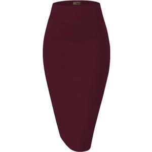 Hybrid & Company Women's Premium Nylon Ponte Stretch High Waist Pencil Suit Skirt Below Knee (2X, 1073t-wine)