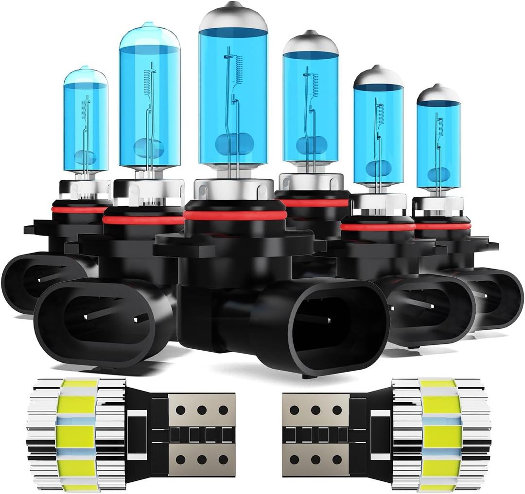 Light Bulbs Fit For Dodge Charger 2006-2009, High Performance Halogen Headlight Bulb And License Plate Lights Combo, 9005 9006 9145 High Low Beam Fog Lights, 6000K White Light, Pack of 8