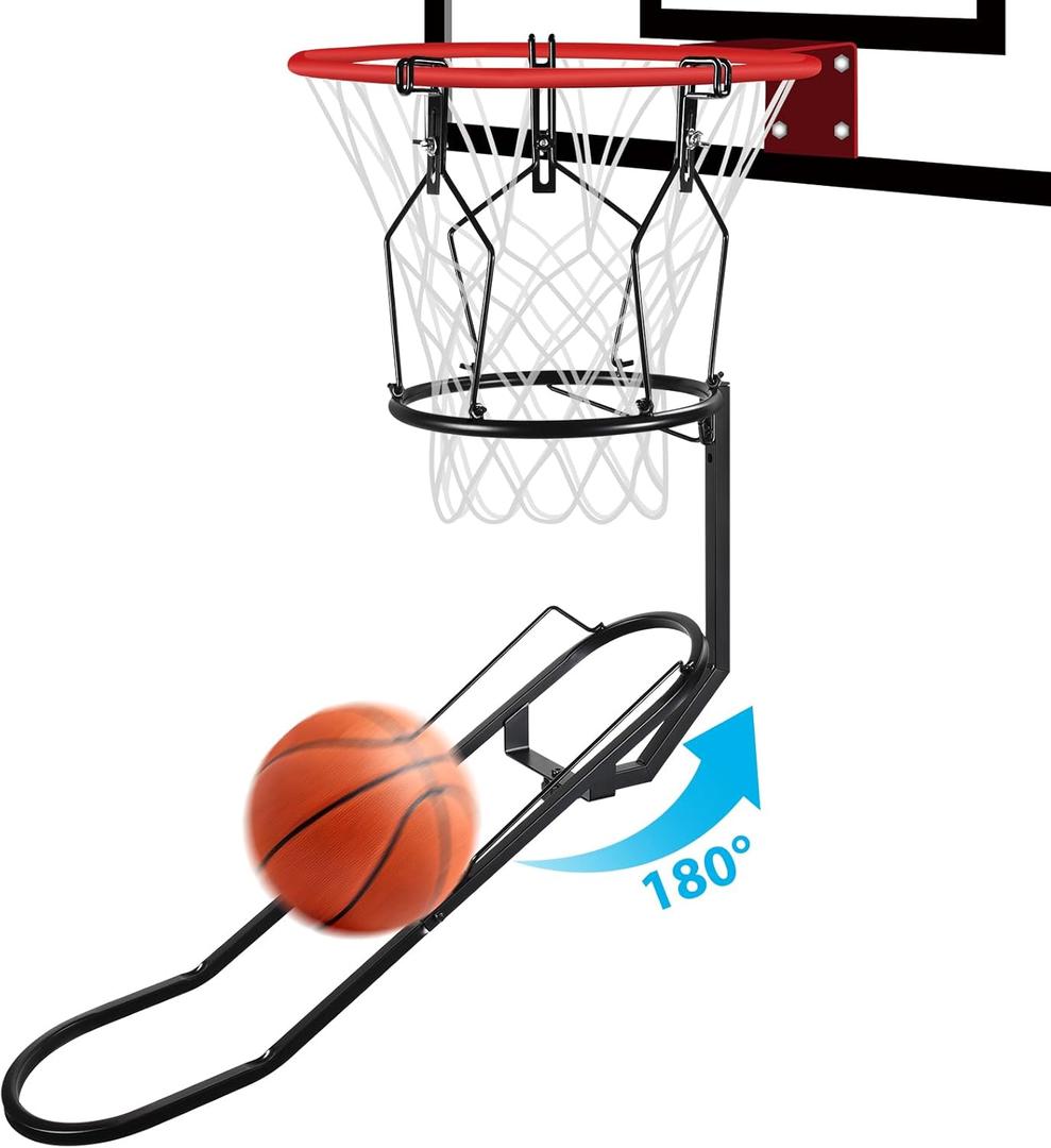 GADFISH Basketball Rebounder, 180 Rotatable Return Attachment with 3 Stable Large Hooks, Heavy Duty Accessories for 18" Rim Basketball Hoop (Black)