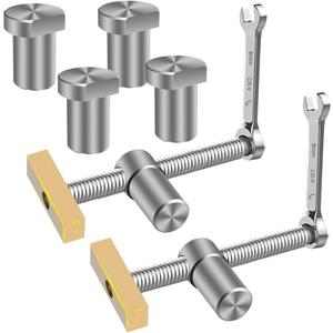 2PCS 3/4 Inch Bench Dog Clamps, Woodworking Clamps with 4 Bench Dogs, CNC Precision Machining Bench Dog with 2 Ratchet Wrenches, Low Profile Design and Easy to Use for Woodworking Silver