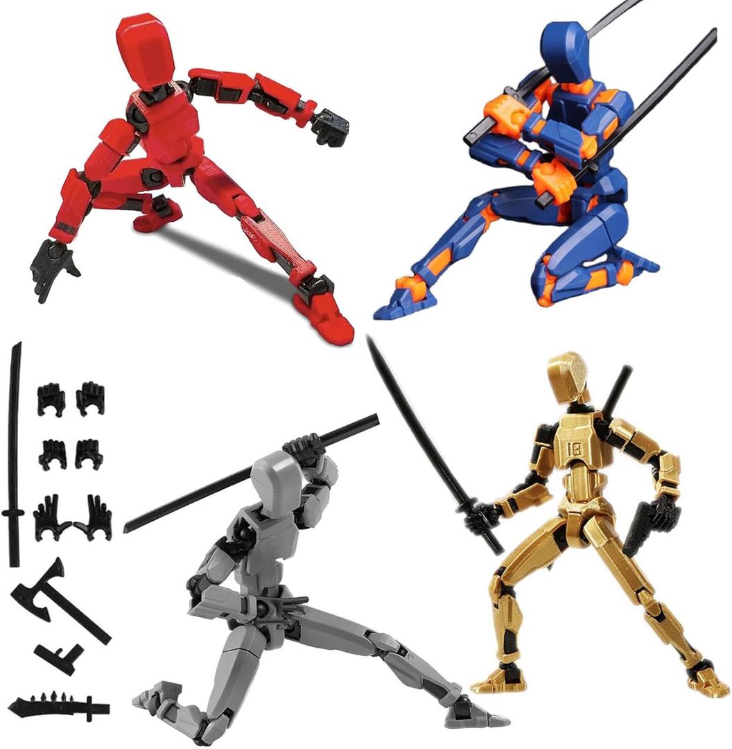(Assembly Completed) 4 Packs T13 Action Figure, Dummy 13 3D Printed ActionFigure Toy Gifts for Kids, Robot 13 Action Figure Full Body Mechanical Doll Christmas Birthday Gift for Boys Girls