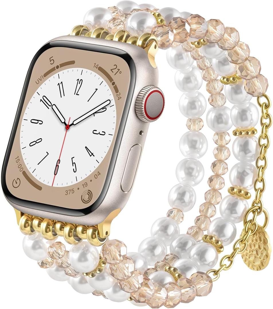 KOREDA Beaded Bracelets Compatible for Apple Watch Band 38mm 40mm 41mm 42mm 44mm 45mm 46mm Women, Fashion Handmade Dressy iPhone Watch Bands Stretchy Strap for iWatch Series 11 10 9 8 7 6 5 4 3 2 1 SE
