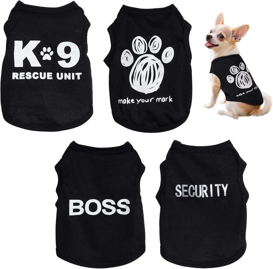 4Pcs Dog Clothes for Small Dogs, Puppy Shirts Teacup Chihuahua Yorkie Clothes, Soft Letter Security Pet Cat Summer Spring Shirts (XS)