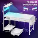 40 Inch Small Gaming Desk with Drawers & Led Lights & Storage Bag, White
