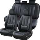 Coverado Car Seat Covers Full Set, Seat Covers for Cars, Black Car Seat Covers Front Seats and Back Car Seat Protector Waterproof, Leather Car Seat Cushion Universal Fit for Most Cars, Black