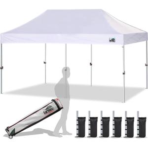 Eurmax USA 10x20ft Pop Up Canopy, Commercial Instant Tent for Outdoor Events, Patented No-Tip Rolling Storage Bag with 6 Sandbags,UV & Water Resistant,Heavy Duty Portable Shelter Gazebo,White