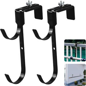 AdjustableHooks Pool Poles Hanger, Fence Hooks Hang Pool Accessories/Skimmers/Leaf Rakes/Brushes/Garden Tools.(Two Sets of Black)
