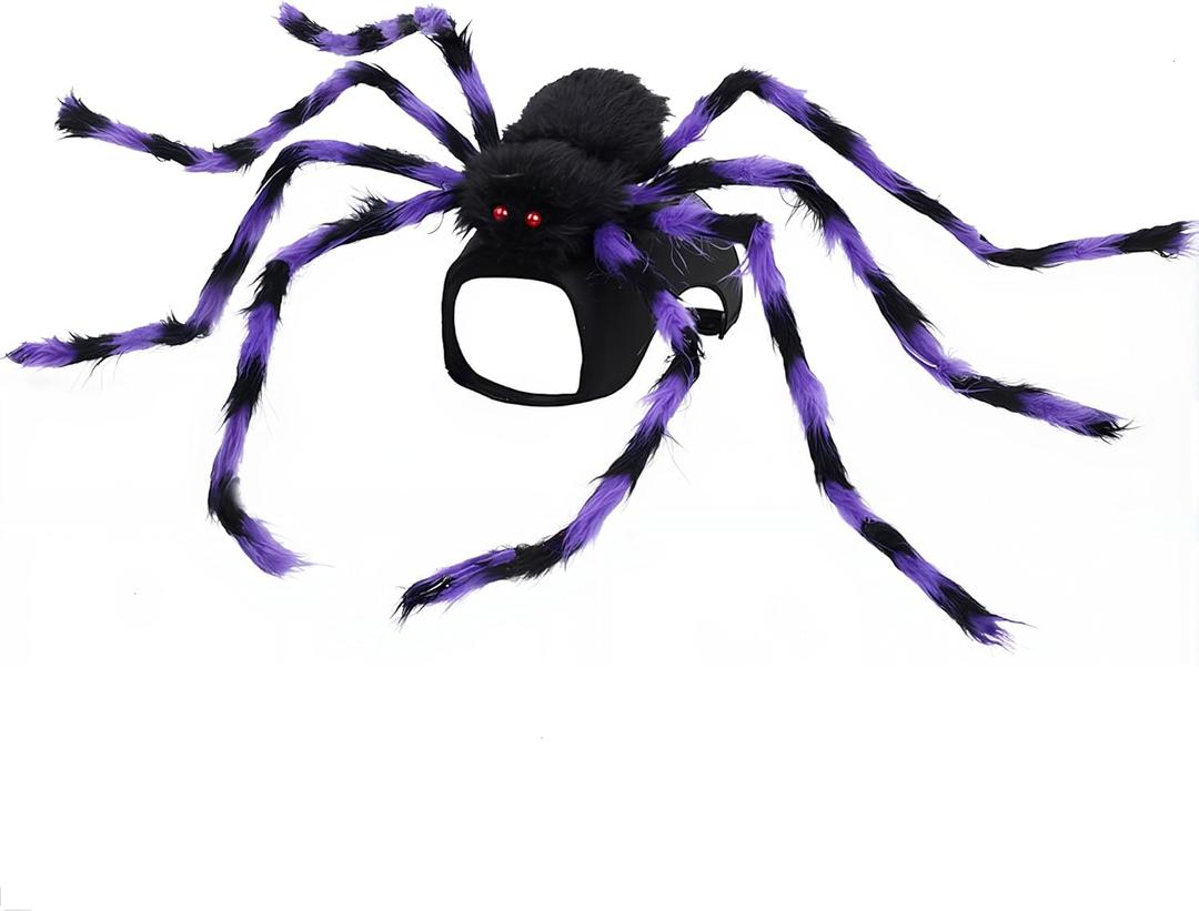 Dog Spider Costume Funny Halloween Puppy Costumes Pet Cat Outfits Clothes Small Black Purple (S (Neck 7.8-12.6",Chest 11.8-16.5"))