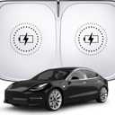 3 x Tesla Model Y Window Shade, Tesla Model 3 Sunshade with Triple-Layer Insulation, Custom Fit Sunshade for Tesla S, X, 3 and Y. This is The Best Tesla Model Y Sunshade, You Should Try it! (Battery Charging Icon)