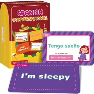 gisgfim 100 Spanish Conversational Phrase Flash Cards Spanish Phrases Vocabulary Beginner Sayings for Travel, Memory, School Classroom, Quick Reference Educational Bilingual Language