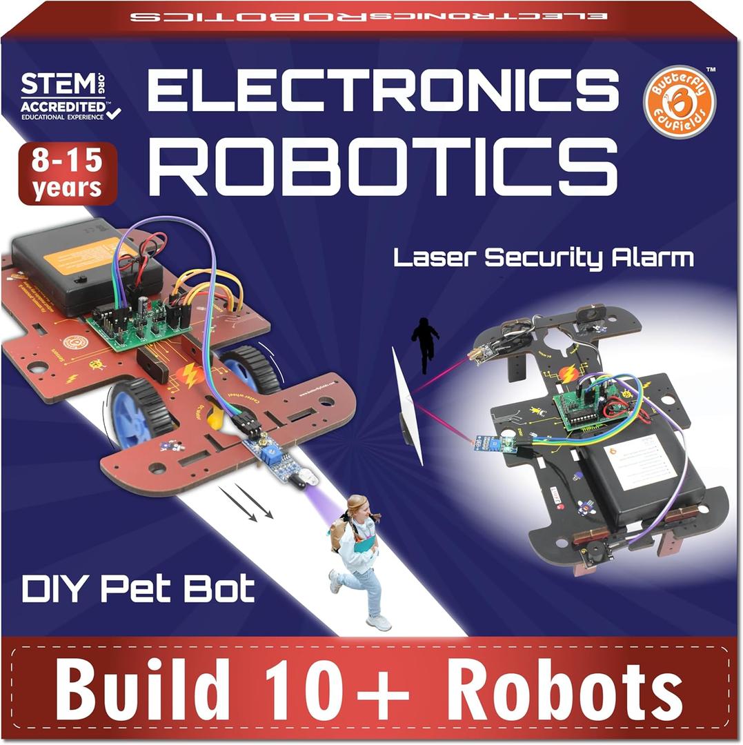 Butterfly EduFields 10-in-1 STEM Robotics Kit for Kids Ages 8-14 | Electronics & Engineering Science Kit with Circuit Board Projects | Educational Robot Building Kit