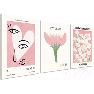 Picasso Canvas Wall Art Set of 3, Pink Wall Decor Posters for Room Aesthetic, Abstract Pink Room Decor Floral Prints for Living Room, Bedroom, Gallery Decor - 12x16 in Framed