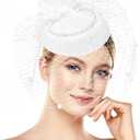 1920s Vintage Fascinators Hats Pillbox Hat with Veil Top Hat for Women Cocktail Tea Party Wedding Halloween Christmas (One Size)