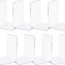 8 Pcs Book Ends Clear Bookends Acrylic for Shelves, Heavy Duty Plastic for Home Office