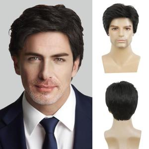 Men Wig Short Black Wigs for Men Side Part Layered Straight Fluffy Hair for Male Daily Cosplay Use