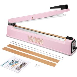 METRONIC Impulse Sealer 16 inch, Manual Heat Sealer Machine for Plastic Bags, Shrink Wrap Bag Sealers Heavy Duty Sealing Machine with Repair Kit (Pink)