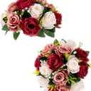 BLOSMON Flower Centerpieces Decoration for Table: 2 Pcs Burgundy & Dusty Rose & Creamy White Fake Roses Kissing Flower for Wedding - Artificial Silk Floral Arrangements Home Party DIY Decoration