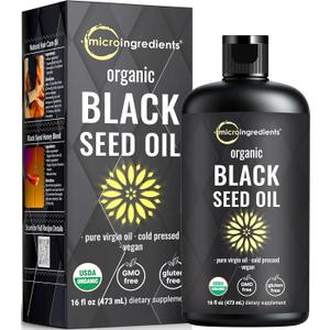 Micro Ingredients Black Seed Oil Organic Cold Pressed, 16 fl oz | Rich in Thymoquinone & Omega 3 6 9 | Unrefined from Nigella Sativa Seeds | Immune, Hair & Skin Support* | Non-GMO - 3 Months Supply