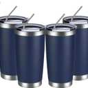 MEWAY 20oz Tumbler 4 Pack Double Wall Vacuum Insulated Travel Mug Bulk, Stainless Steel Tumblers with Lid and Straw, Durable Powder Coated Coffee Cups for Cold & Hot Drinks (Navy, 4)
