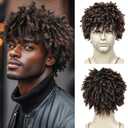 BCUS Dreadlock Wig For Men Dreads Wig Fake Dreads Short Braided Wigs Synthetic Wigs Faux Locs Glueless Curly Hair Black Men Brown Hair Daily Hollaween Party(Brown)