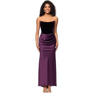 Betsy & Adam Women's Strapless Velvet & Satin Evening Gown (Purple, M)