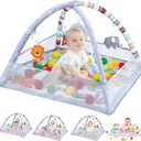 Baby Play Gym, 9-in 1 Tummy Time Mat with 5 Sensory Toys, Detachable Anti-Slip Thickening Baby Play Mat for Newborn Infant Toddler to Develop Motor & Cognition