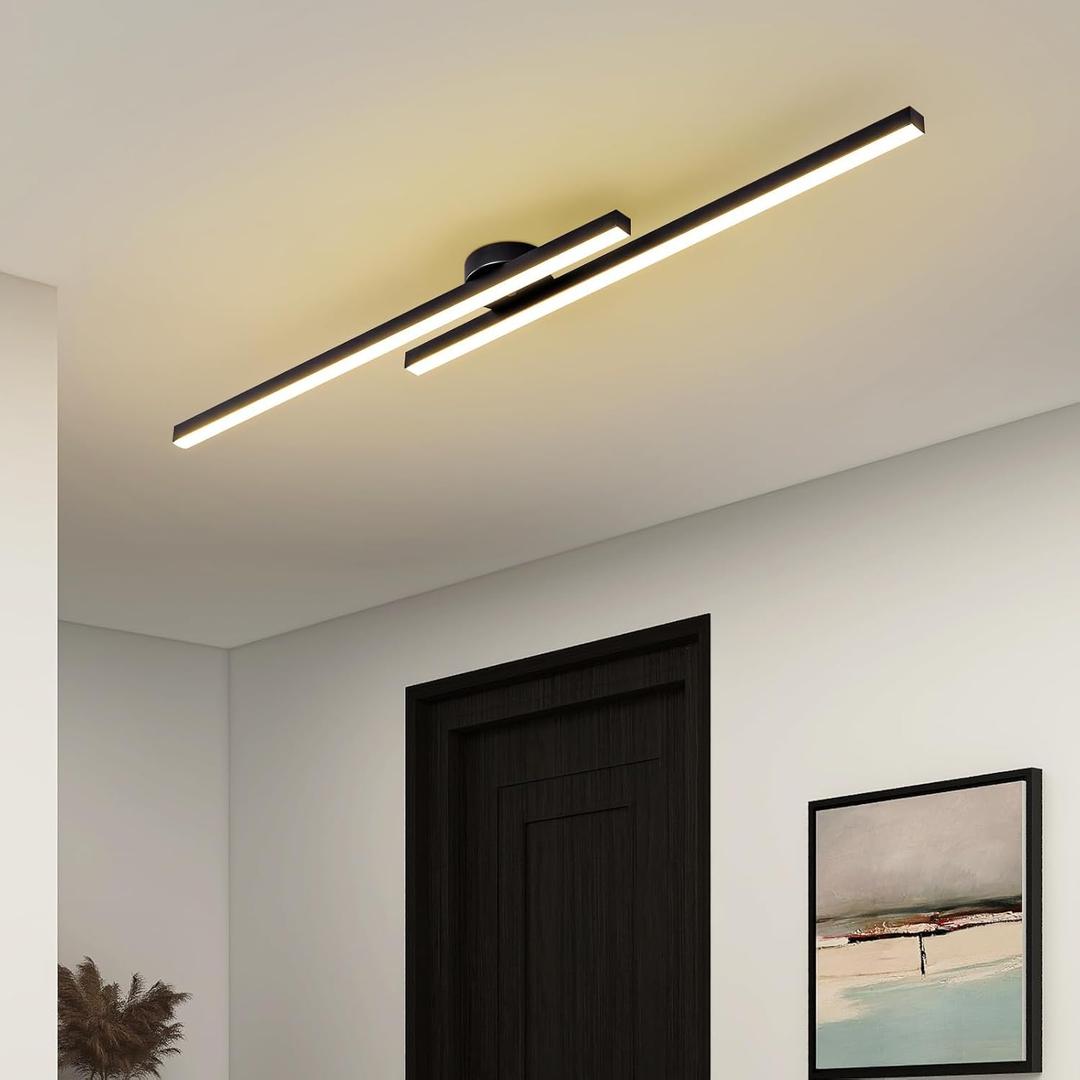 JAYMP 43.3" Modern Ceiling Light with Remote, Black Sputnik Ceiling Lamp, 32W Dimmable LED Lighting Fixture for Dining Room Living Room Kitchen Island Hallway, 2 Lights