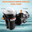 W3SP1580X15 1.5 Horsepower Pool Pump, 60Hz, 3450RPM Single Speed Motor Compatible with Hayward PowerFlo LX Series Square Flange 48Y Frame Pool Pump for Above Ground and On Ground Swimming Pool