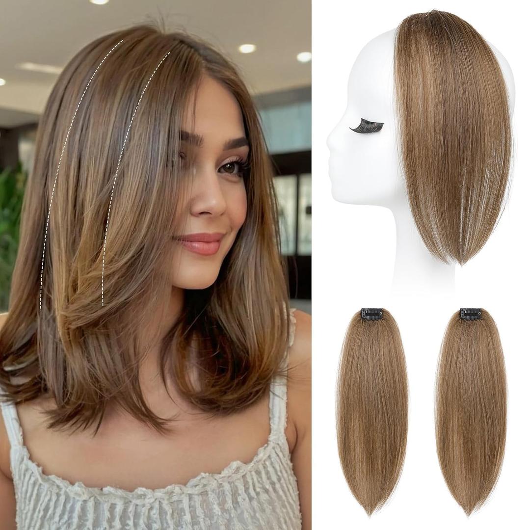 REECHO Clip in Hair Volumizer, 2PCS 12 inch Short Thick Clip in Hairpieces Adding Extra Volume Hair Extensions for Women - Light Brown