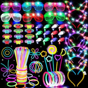 156Pcs Glow in The Dark Party Supplies for Kids Adults, Light Up Birthday Party Favor for Kids 4-8 8-12, 100 Glow Sticks DIY Necklaces Rings Wands, LED Glasses Bracelets Neon Decorations Accessories