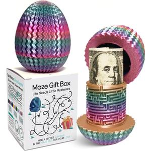 2026 Mystery Egg Maze Puzzle Box: 4 Unique Mazes Money Holder with Hidden Compartment, Brain Teaser Game for Cash & Gifts, Reusable Surprise Container for Easter Birthday Christmas Party