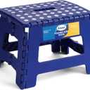 Korpai 9" Folding Step Stool for Adults and Kids Holds Up to 300 lbs,Non-Slip Folding Stools with Portable Handle, Compact Plastic Foldable Step Stool for Bathroom,Bedroom, Kitchen,Royal Blue,1PC