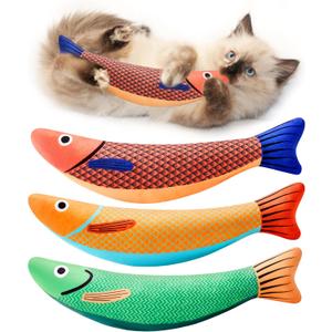 Potaroma Cat Toys Saury Fish, 3 Pack, Catnip Crinkle Sound, Soft and Durable, Interactive Kitten Kicker for Indoor Kitty Exercise 9.4 Inches for All Breeds