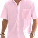 J.VER Men's Cotton Linen Short Sleeve Shirts Casual Lightweight Button Down Shirts Vacation Beach Summer Tops with Pocket (Large)