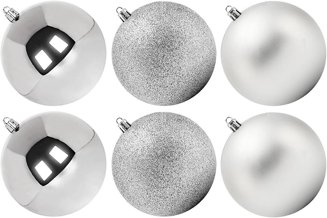 Extra Large Size Outdoor Christmas Ornaments, Oversized Huge Big Shatterproof Xmas Christmas Plastic Balls for Outside Lawn Yard Tree Hanging Decorations (4"/100mm, Silver, 6 Packs)