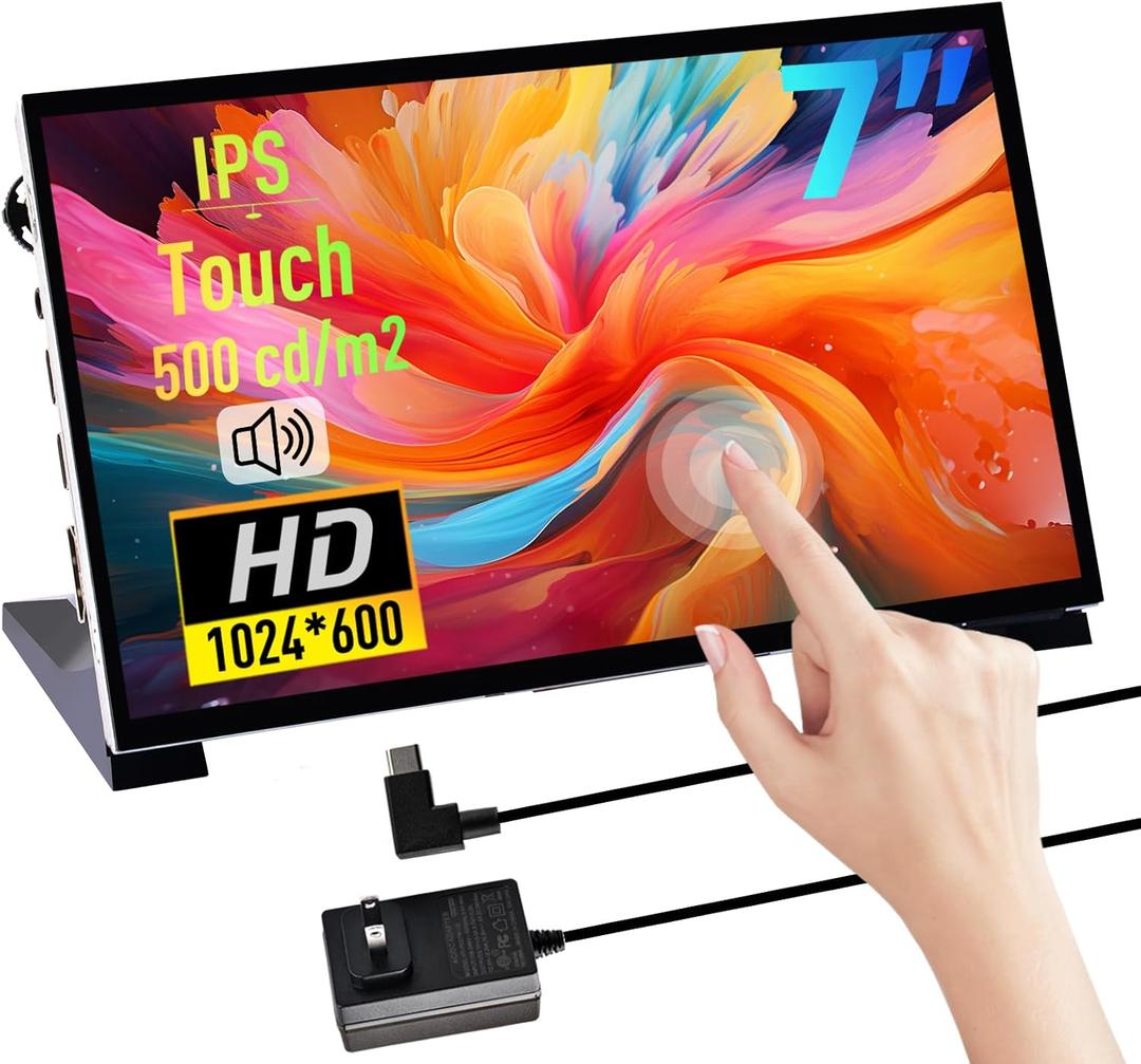 GeeekPi 7-inch Capacitive Touchscreen for Raspberry Pi, HDMI Monitor IPS 1024X600 LCD Display with Dual-Speaker for Raspberry Pi 5/4B/3B+/3B/B+, with Mount Hole to Install Raspberry Pi Board